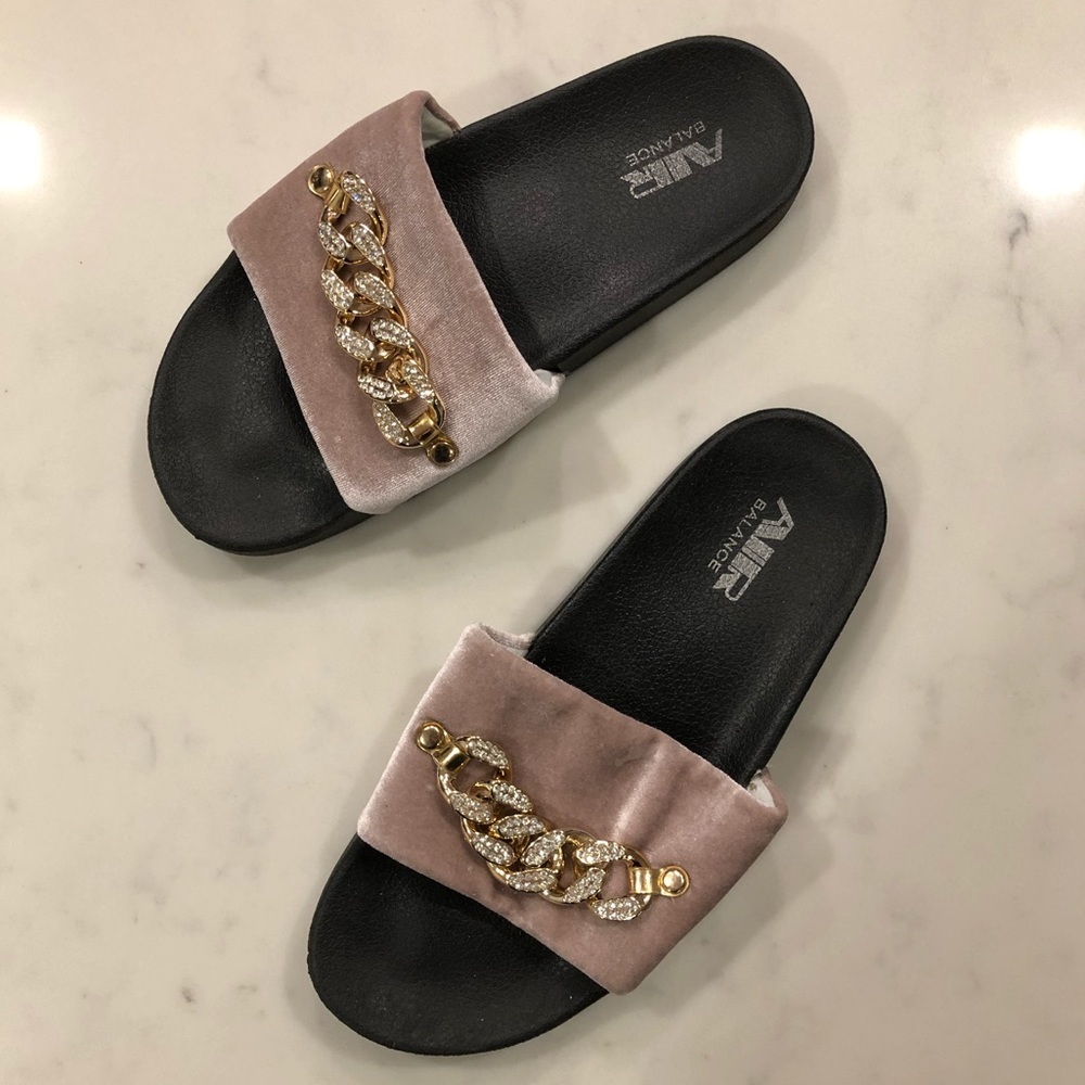 AIR Balance Velvet Embellished Slides Pink Size 8 - Picture 5 of 8